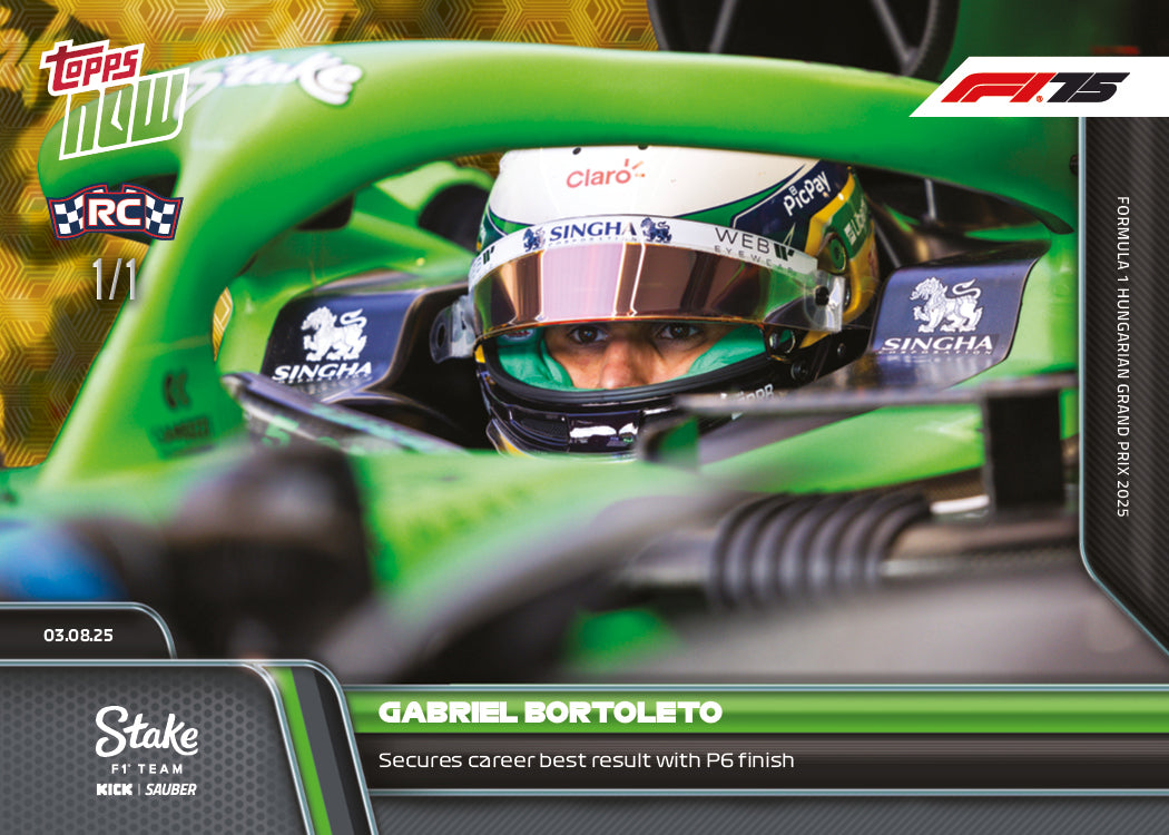 Gabriel Bortoleto - 2025 Formula 1 Topps NOW - Card 56 - PR: 1394 - Image 2