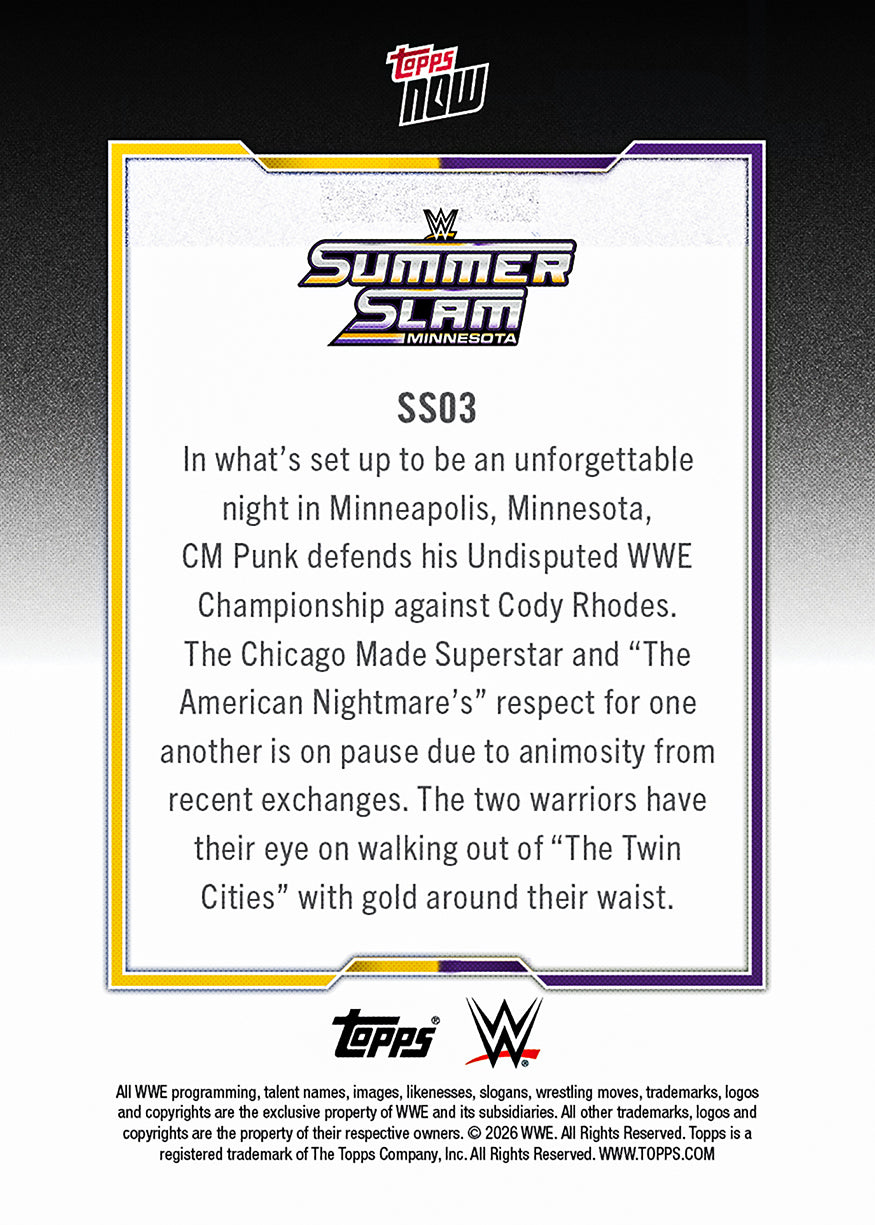 CM Punk/Cody Rhodes - 2026 WWE Topps NOW - Card SS03 - PR: 950 - Image 3