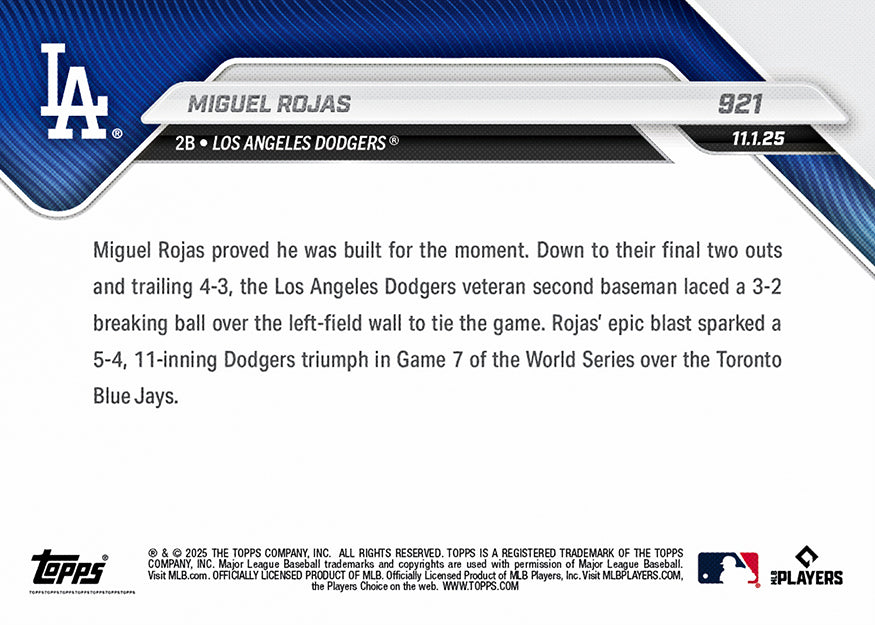 Miguel Rojas - 2025 MLB Topps NOW - Card 921 - PR: 6449 - Image 3