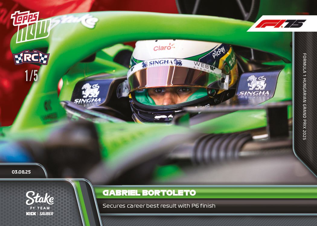 Gabriel Bortoleto - 2025 Formula 1 Topps NOW - Card 56 - PR: 1394 - Image 3
