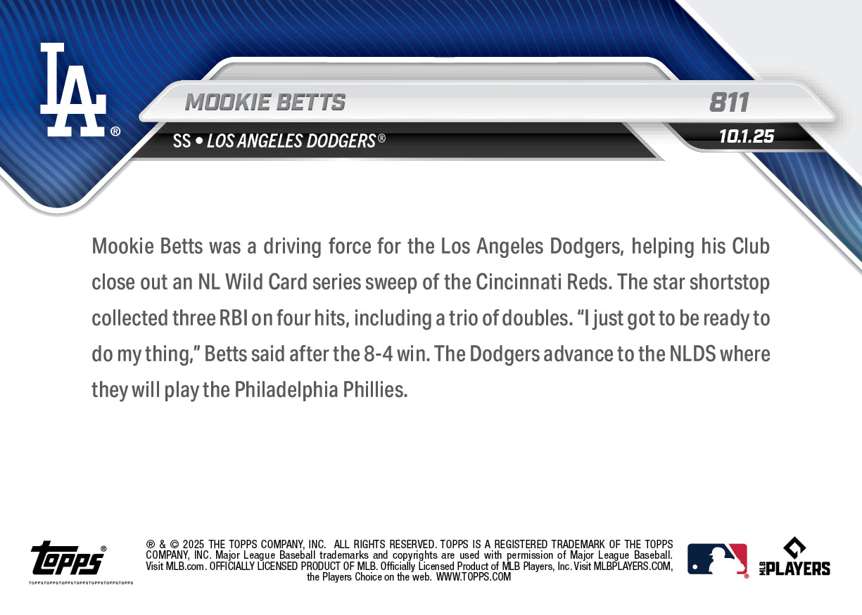 Mookie Betts - 2025 MLB Topps NOW - Card 811 - PR: 1330 - Image 2
