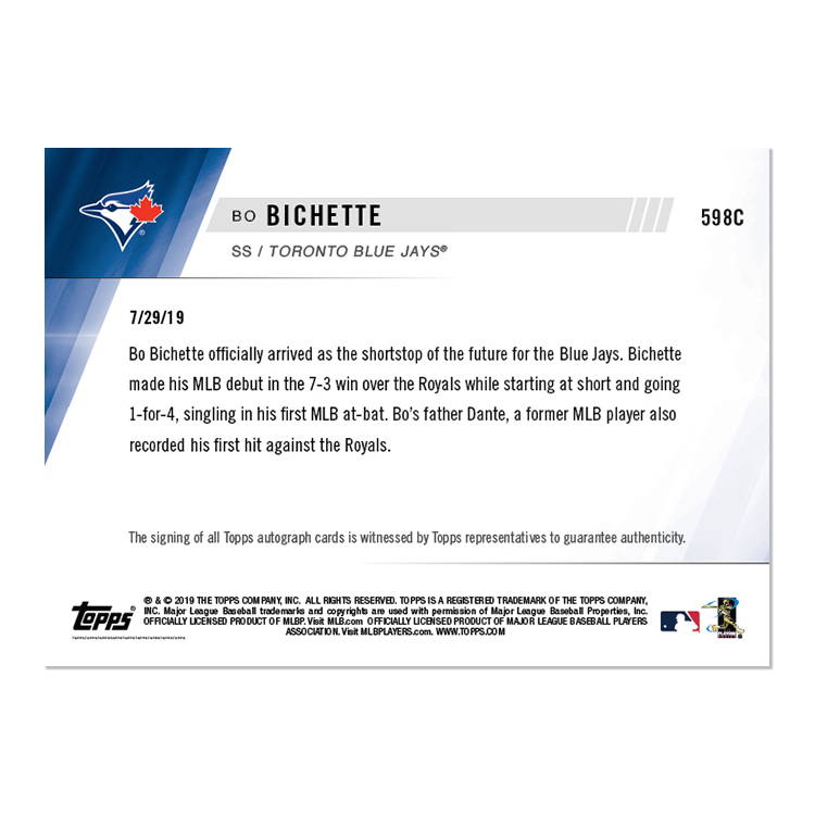On-Card Autograph # to 25 - Bo Bichette - MLB TOPPS NOW Card 598C - Image 2