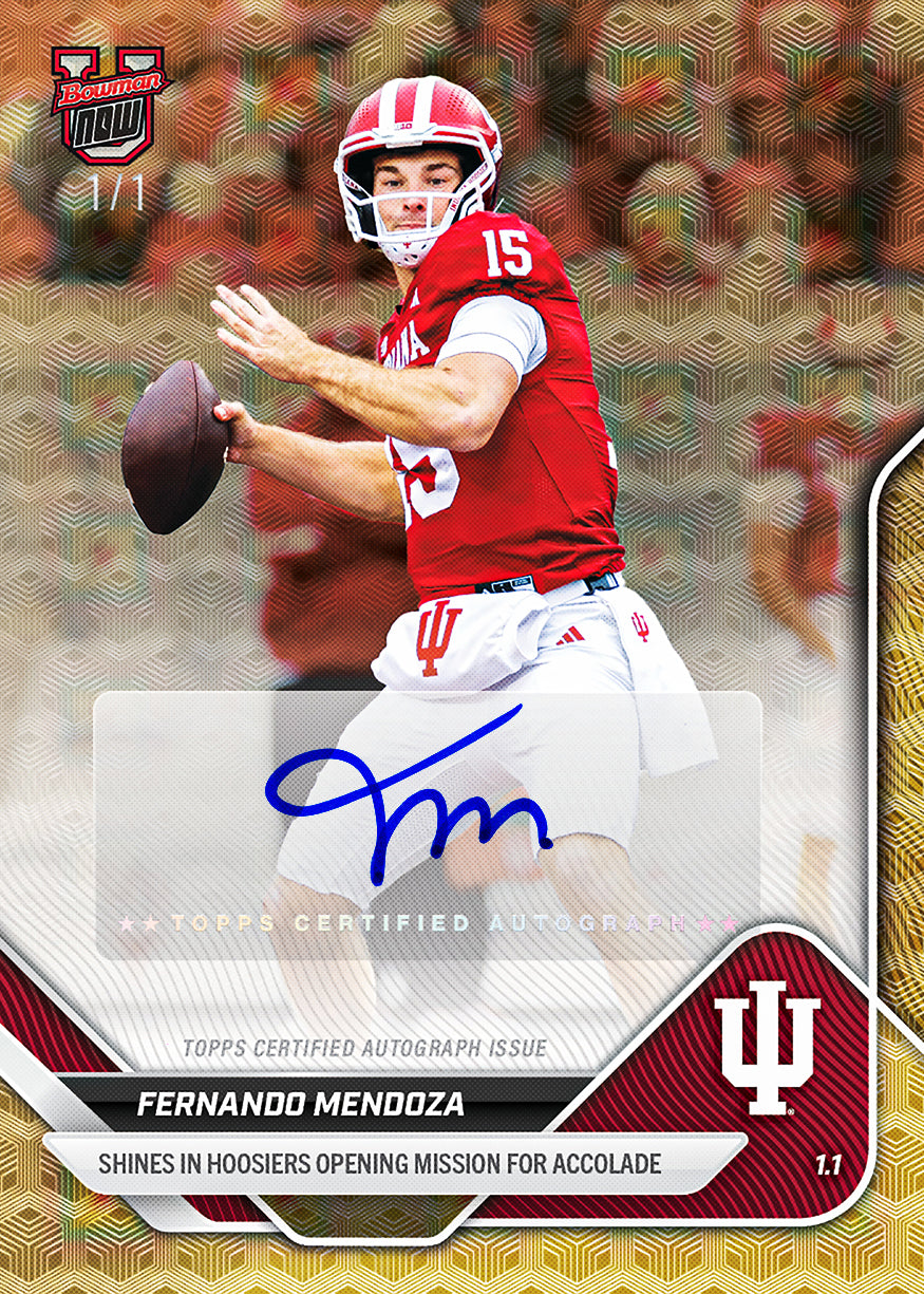 Alternative view of Fernando Mendoza - 2025-26 Bowman U NOW Football - Card 64 - PR: 5619