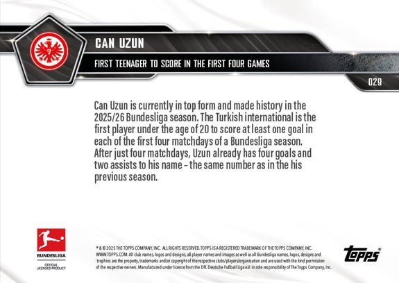 Can Uzun - 2025-26 Bundesliga Topps NOW - Card 29 - PR: 408 - Image 7