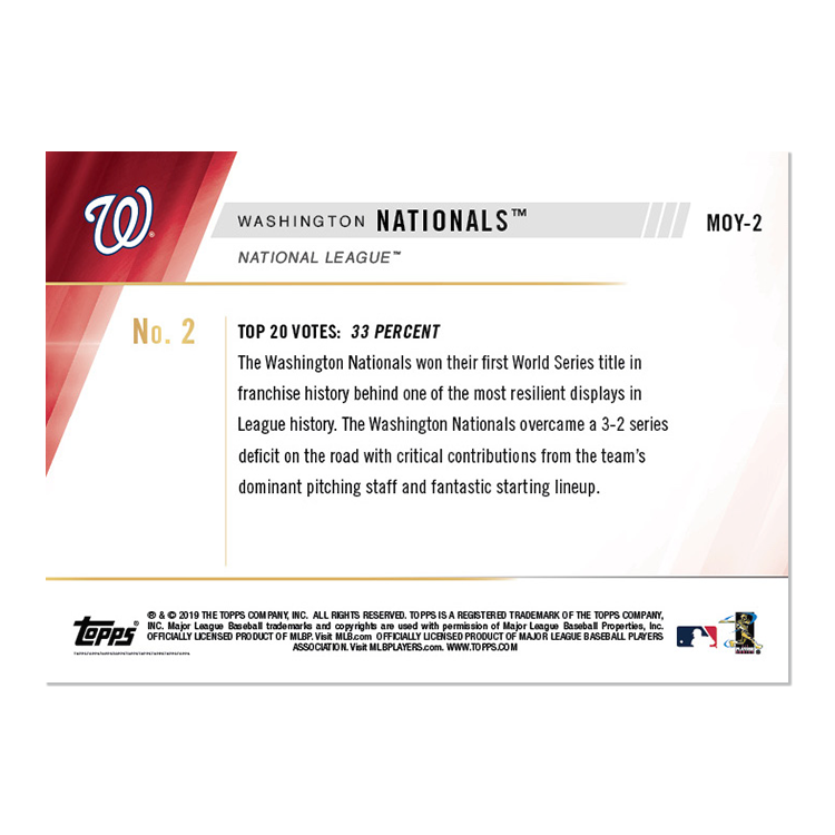 Washington Nationals - MLB TOPPS NOW Moment of the Year - Card MOY-2 - Print Run: 325 - Image 2