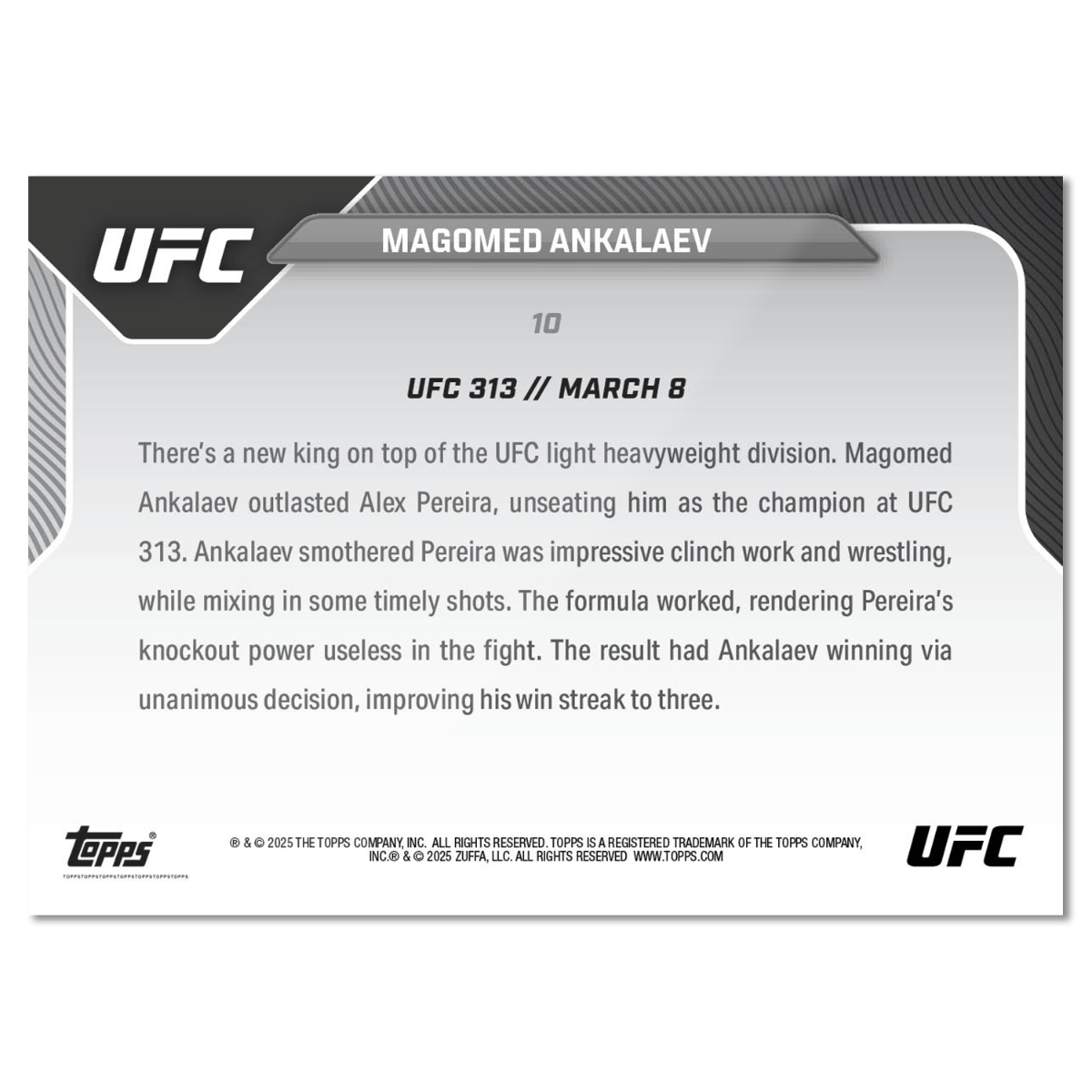Magomed Ankalaev - 2025 UFC Topps NOW - Card 10 - PR: 603 - Image 2