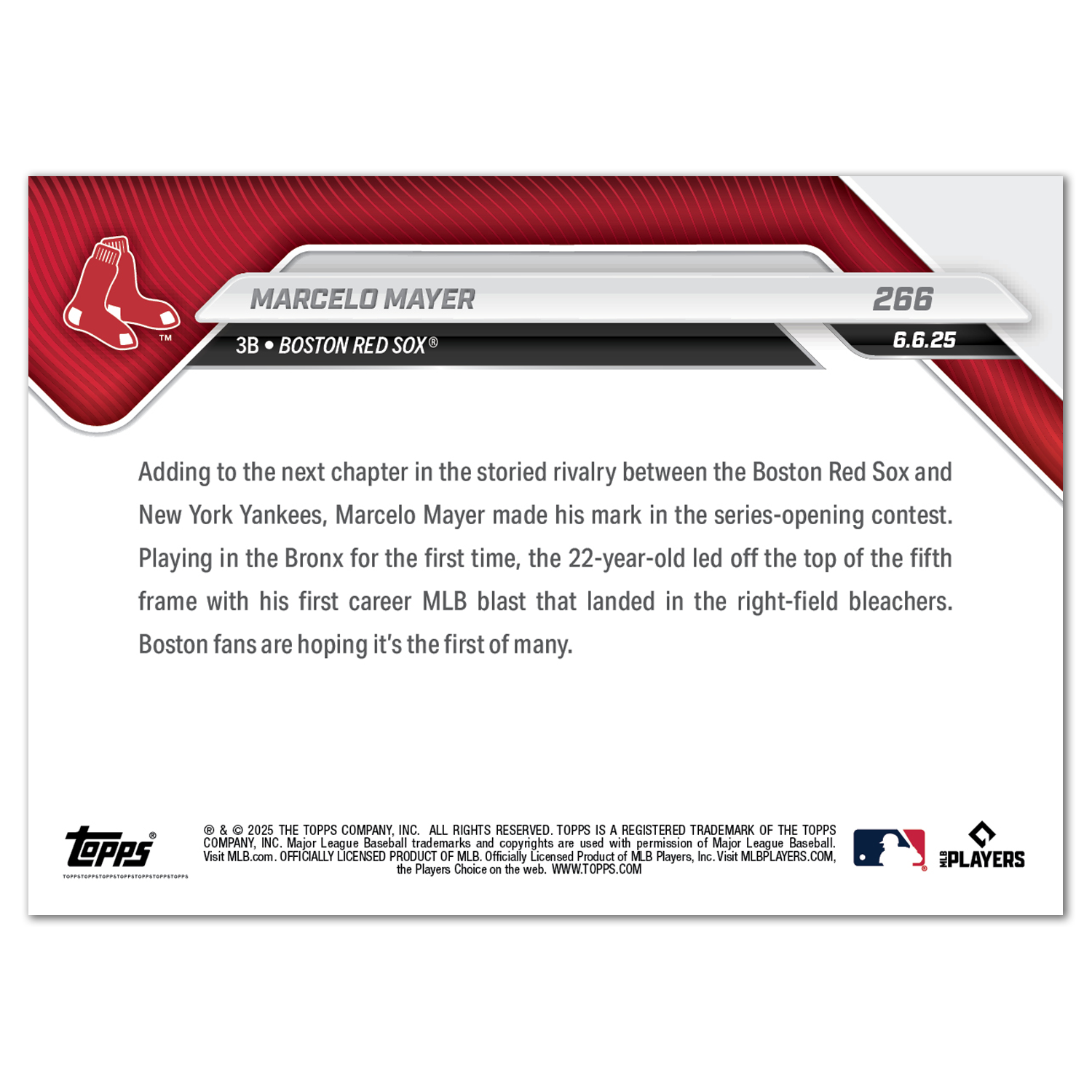 Marcelo Mayer - 2025 MLB Topps NOW - Card 266 - PR: 2239 - Image 2