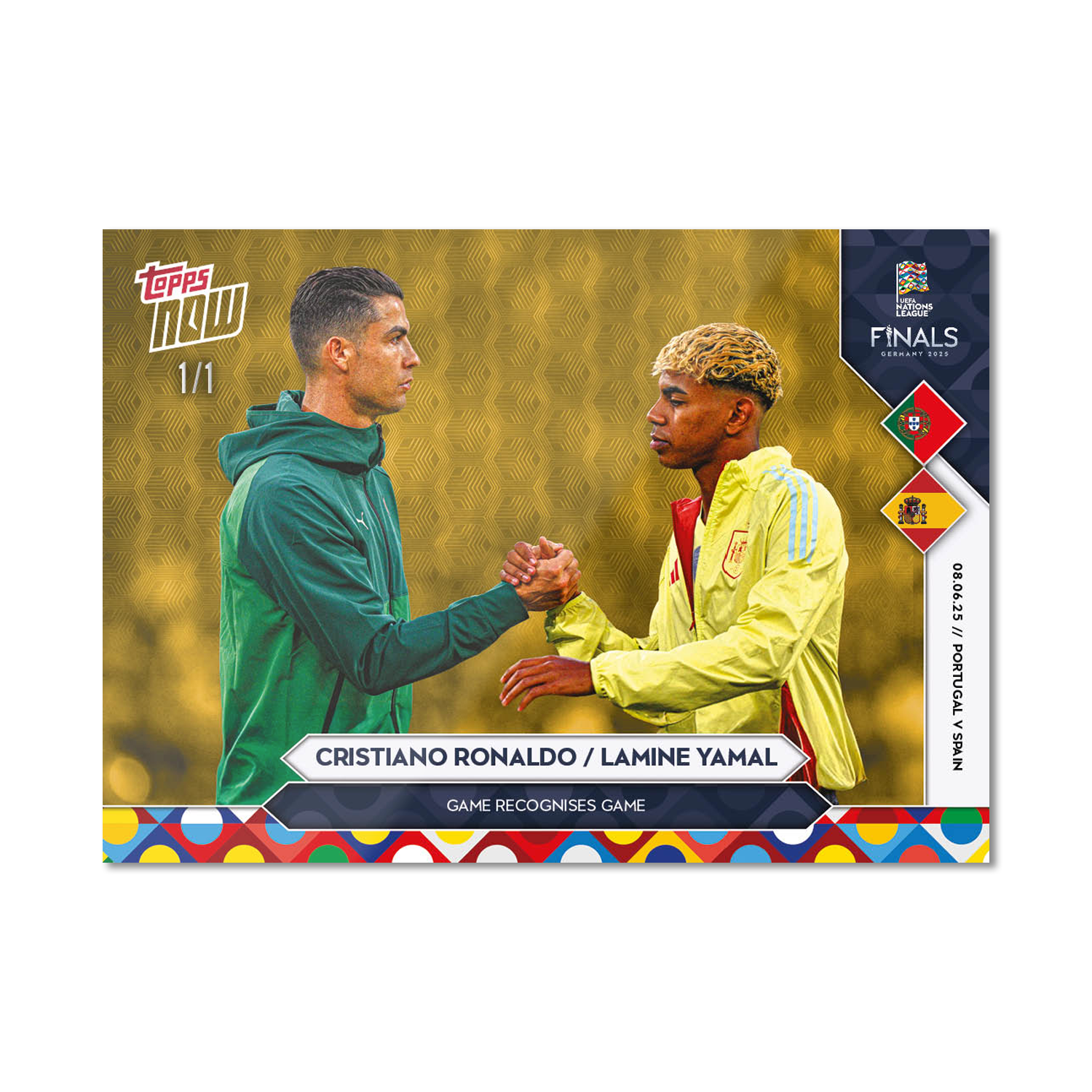 Alternative view of Cristiano Ronaldo & Lamine Yamal - 2025 UEFA Nations League Topps NOW - Card 8 - PR: 14177