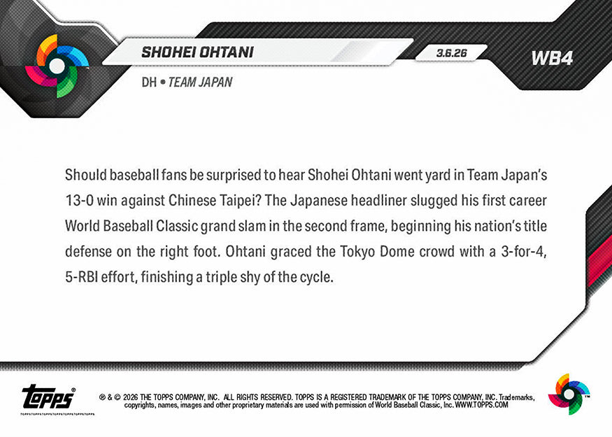 Shohei Ohtani - 2026 World Baseball Classic Topps NOW - Card 4 - PR: 132,078 - Image 4
