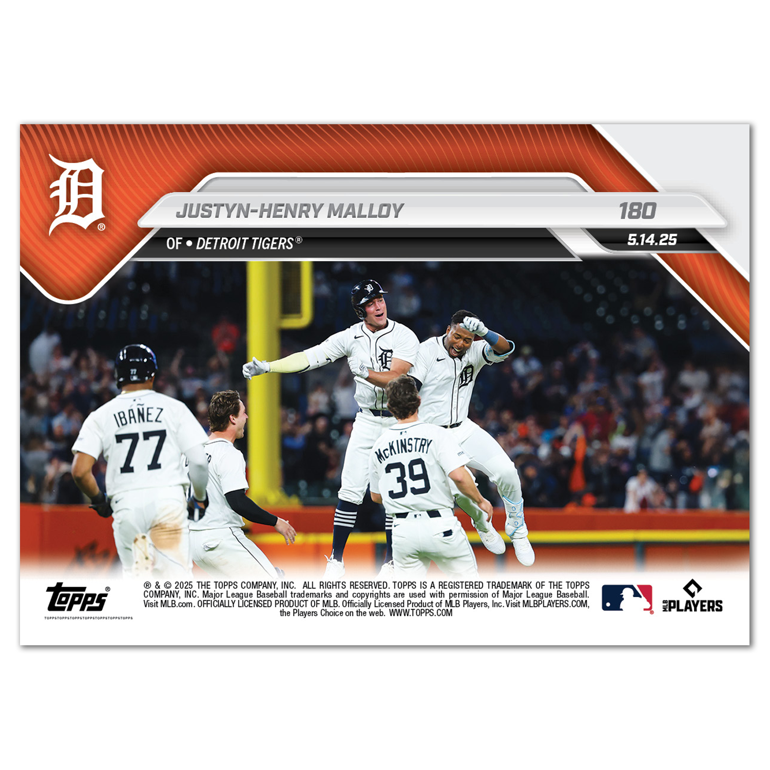 Justyn-Henry Malloy - 2025 MLB Topps NOW - Card 180 - PR: 921 - Image 2