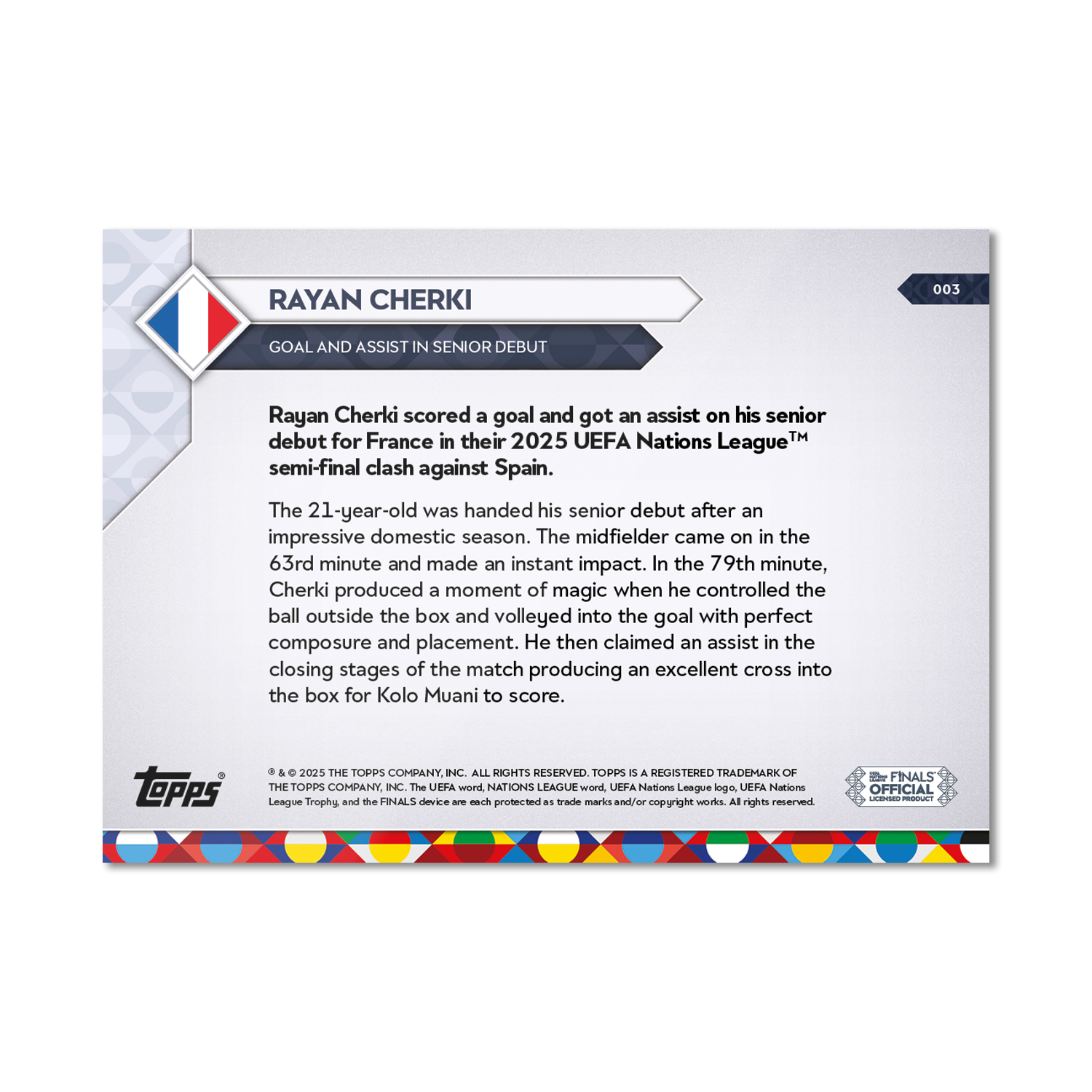 Rayan Cherki - 2025 UEFA Nations League Topps NOW - Card 3 - PR: 324 - Image 7