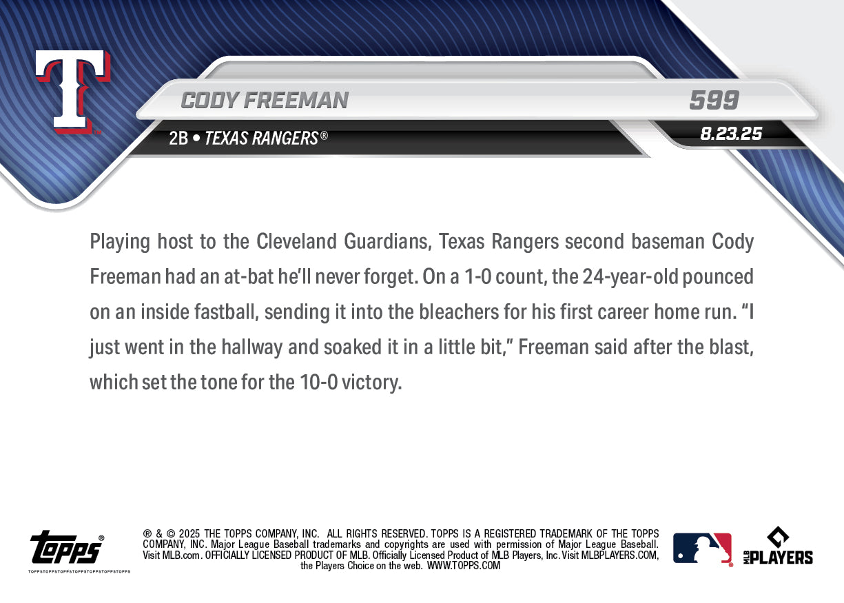 Cody Freeman - 2025 MLB Topps NOW - Card 599 - PR: 677 - Image 2