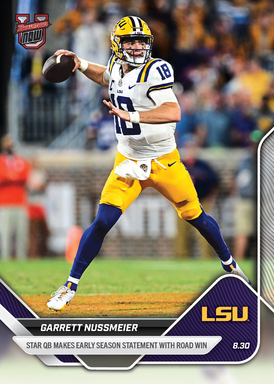 Garrett Nussmeier - 2025-26 Bowman U NOW Football - Card 3 - LOOK FOR RELICS & AUTO-RELIC - PR: 3021