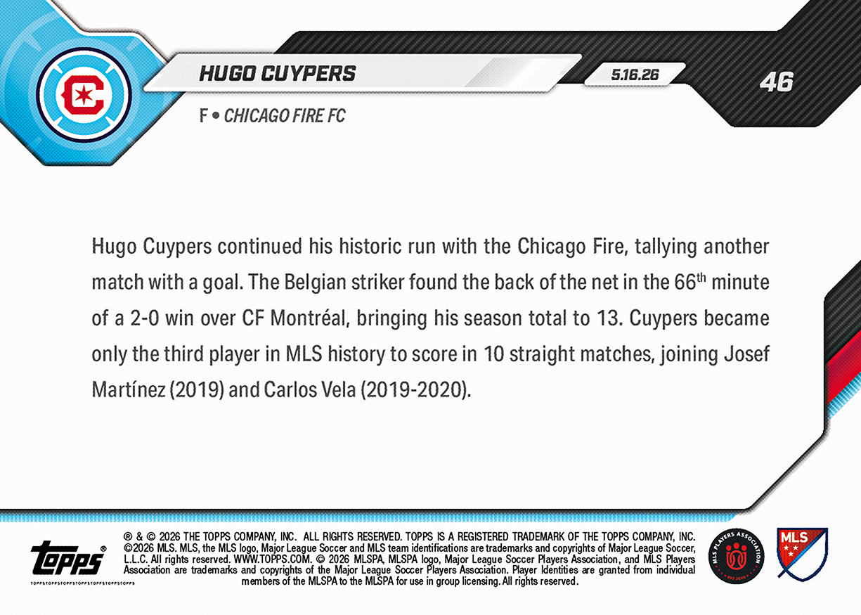 Hugo Cuypers - 2026 MLS Topps NOW - Card 46 - PR: 216 - Image 2