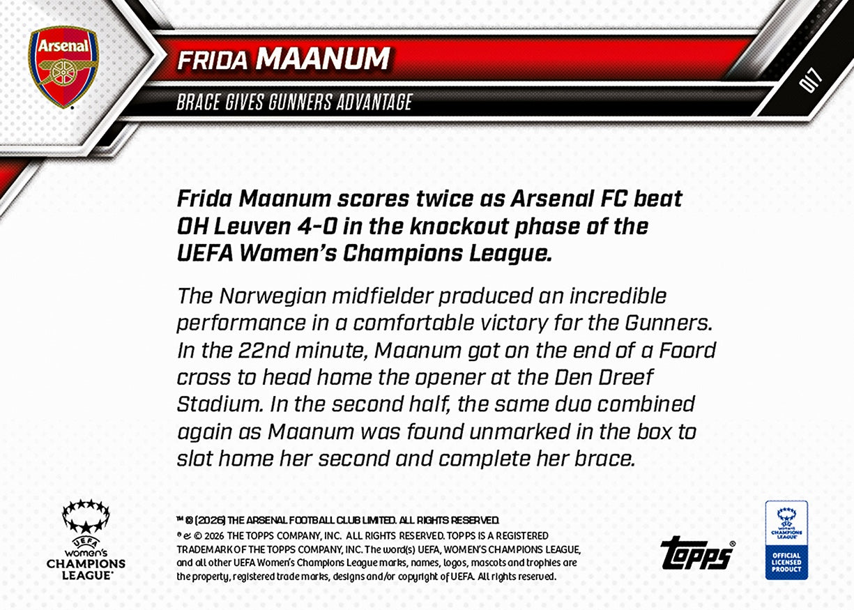 Frida Maanum - 2025-26 UWCL Topps NOW - Card 17 - PR: 328 - Image 7