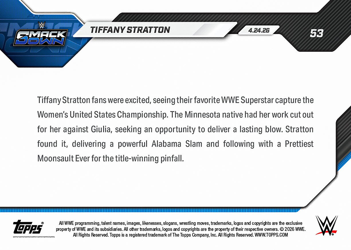 Tiffany Stratton - 2026 WWE Topps NOW - Card 53 - PR: 1456 - Image 2