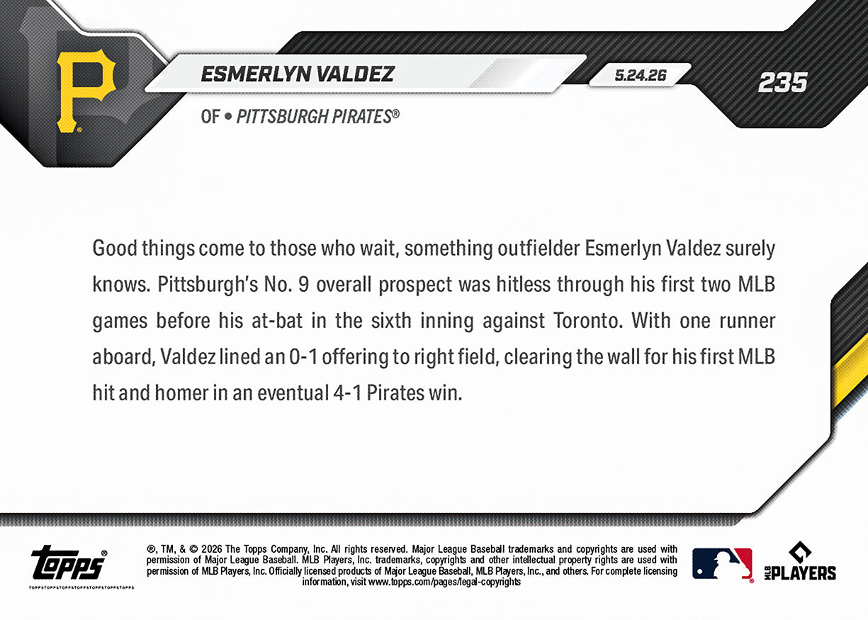 Esmerlyn Valdez - 2026 MLB Topps NOW - Card 235 - PR: 1175 - Image 2