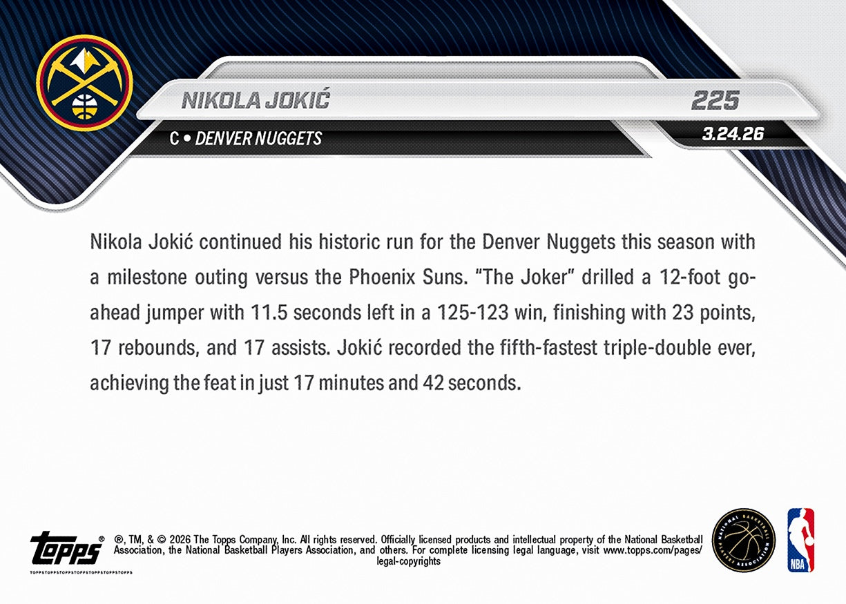 Nikola Jokić - 2025-26 NBA Topps NOW - Card 225 - PR: 720 - Image 2