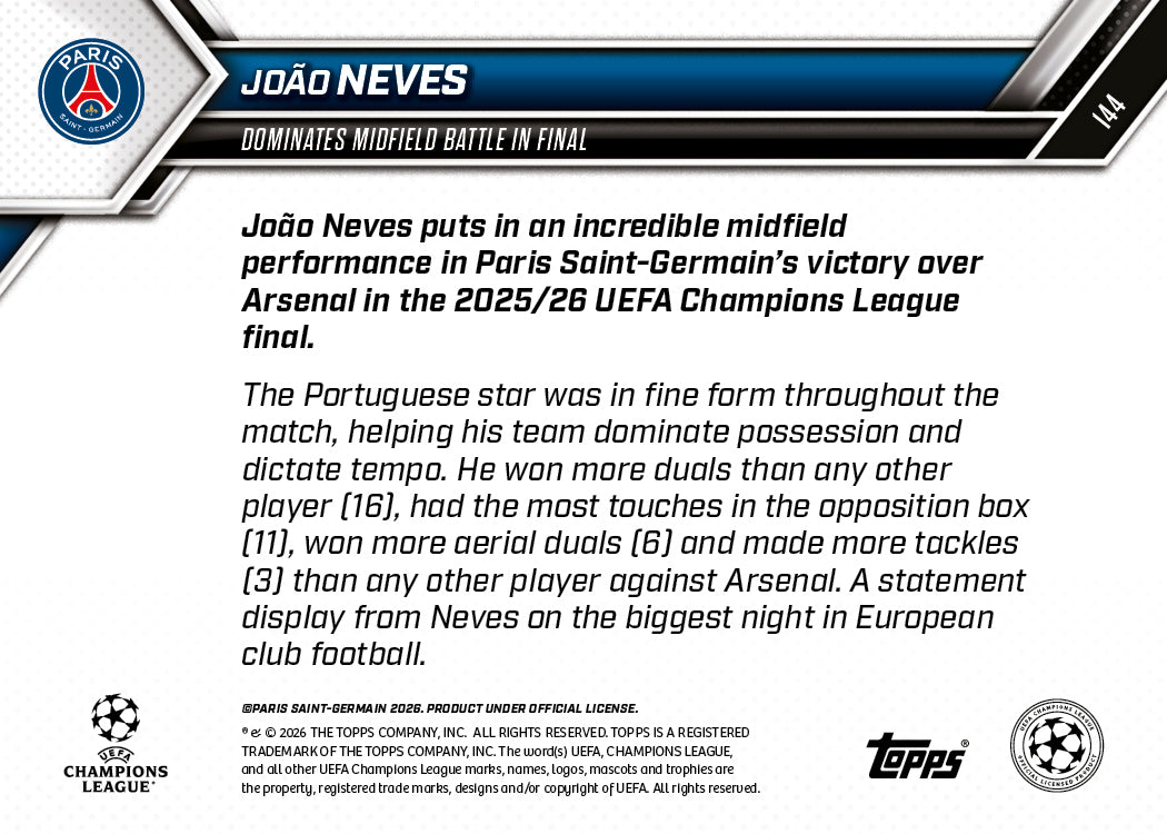 João Neves - 2025-26 UCL Topps NOW - Card 144 - PR: 1170 - Image 7