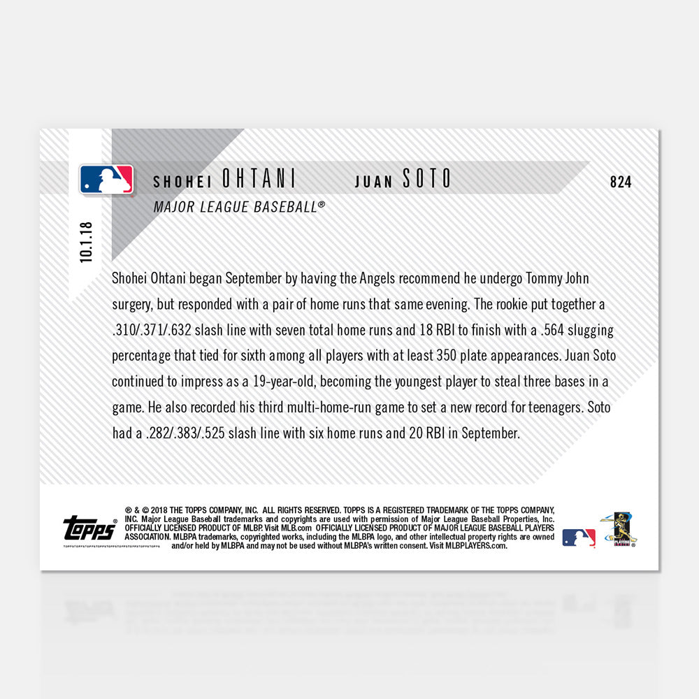 Juan Soto,Shohei Ohtani - 10/01/2018 TOPPS NOW Card 824 - Print Run: 2265 - Image 2
