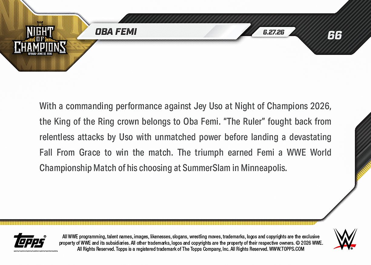 Oba Femi - 2026 WWE Topps NOW - Card 66 - PR: 1689 - Image 4