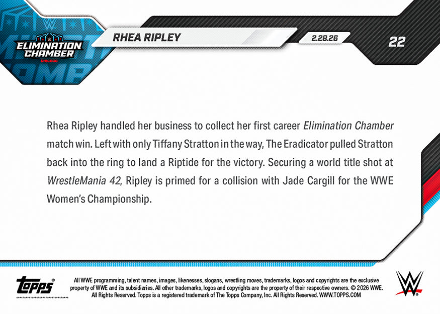 Rhea Ripley - 2026 WWE Topps NOW - Card 22 - PR: 3702 - Image 3