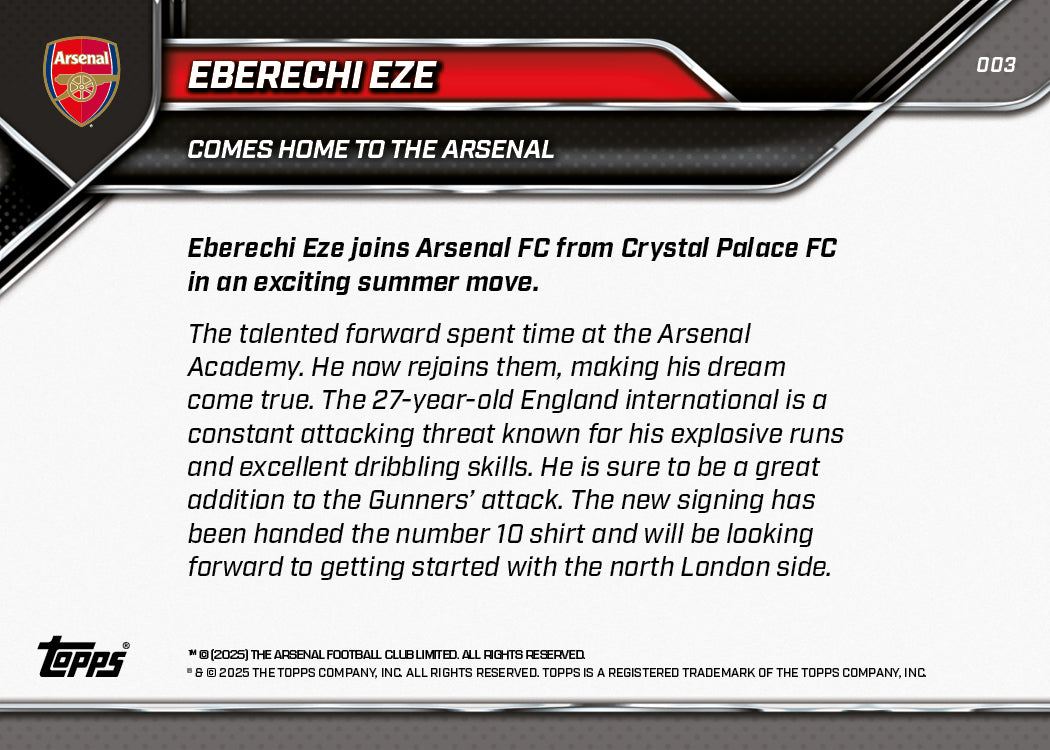 Eberechi Eze - 2025 Arsenal FC Topps NOW - Card 3 - PR: 1171 - Image 7