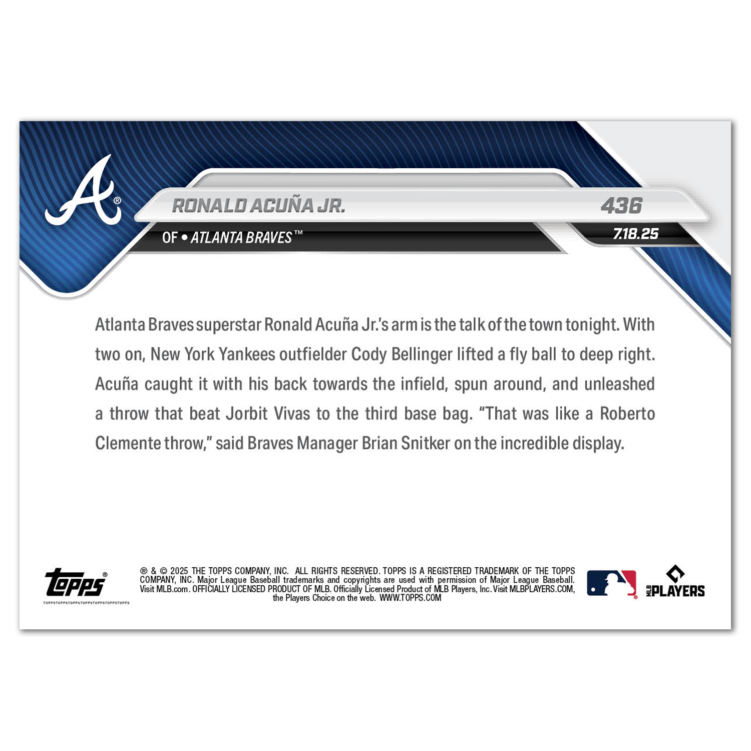 Ronald Acuña Jr. - 2025 MLB Topps NOW - Card 436 - PR: 1433 - Image 2
