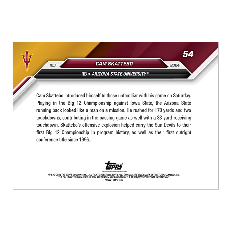 Cam Skattebo - 2024 Bowman U NOW Football Card 55 - PR: 949 - Image 2