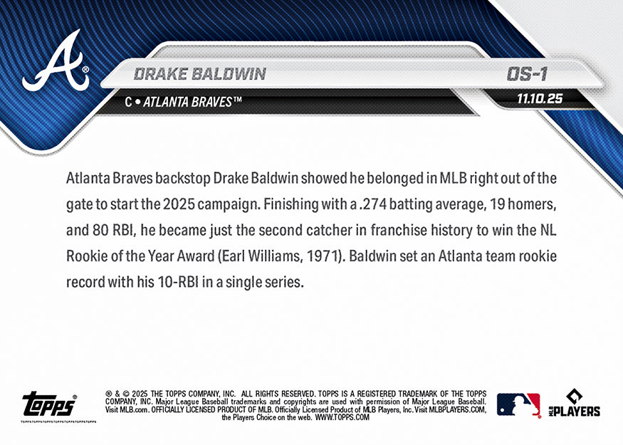 Drake Baldwin - 2025 MLB Topps NOW - Card OS-1 - PR: 6648 - Image 3