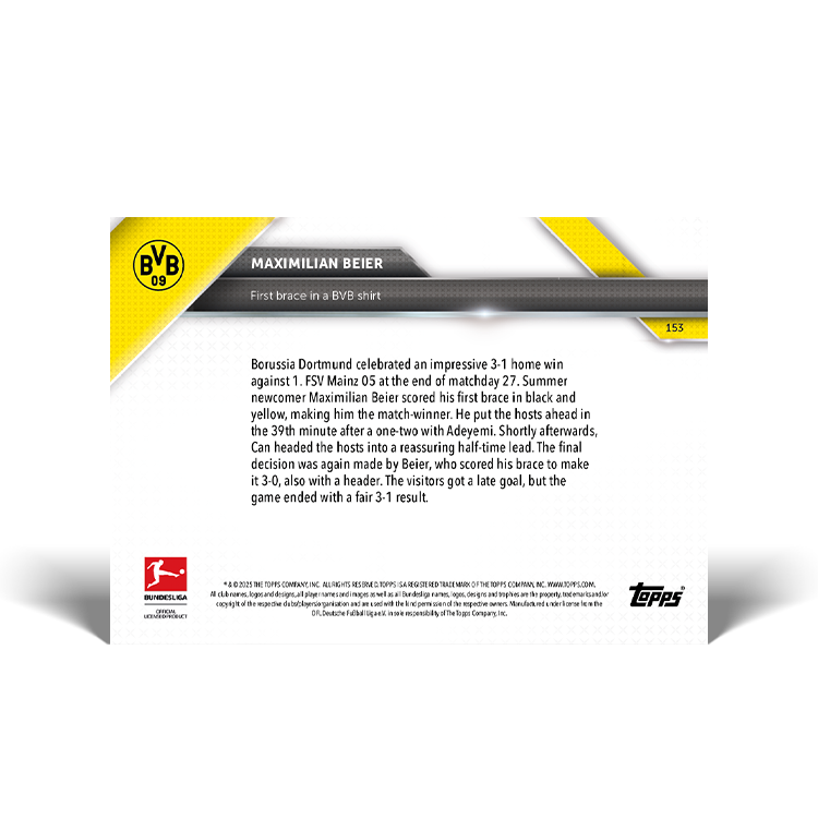 Maximilian Beier - 2024-25 Bundesliga Topps NOW Card 153 - PR: 141 - Image 3