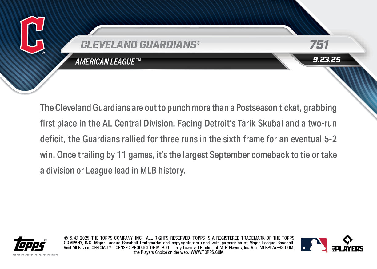 Cleveland Guardians - 2025 MLB Topps NOW - Card 751 - PR: 604 - Image 2