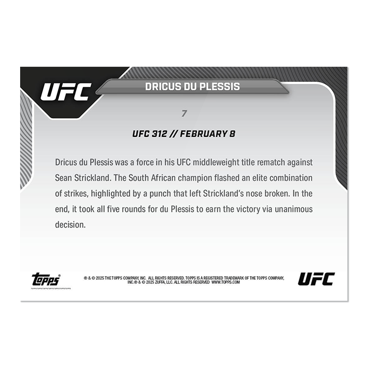 Dricus Du Plessis - 2025 UFC Topps NOW - Card 7 - LOOK FOR AUTOS - PR: 858 - Image 5