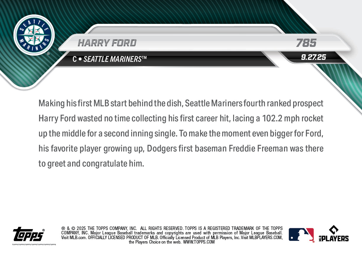 Harry Ford - 2025 MLB Topps NOW - Card 785 - PR: 1248 - Image 2