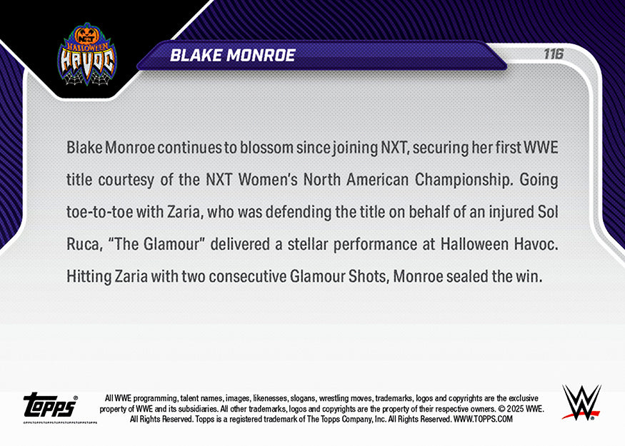Blake Monroe - 2025 WWE Topps NOW - Card 116 - PR: 1380 - Image 2