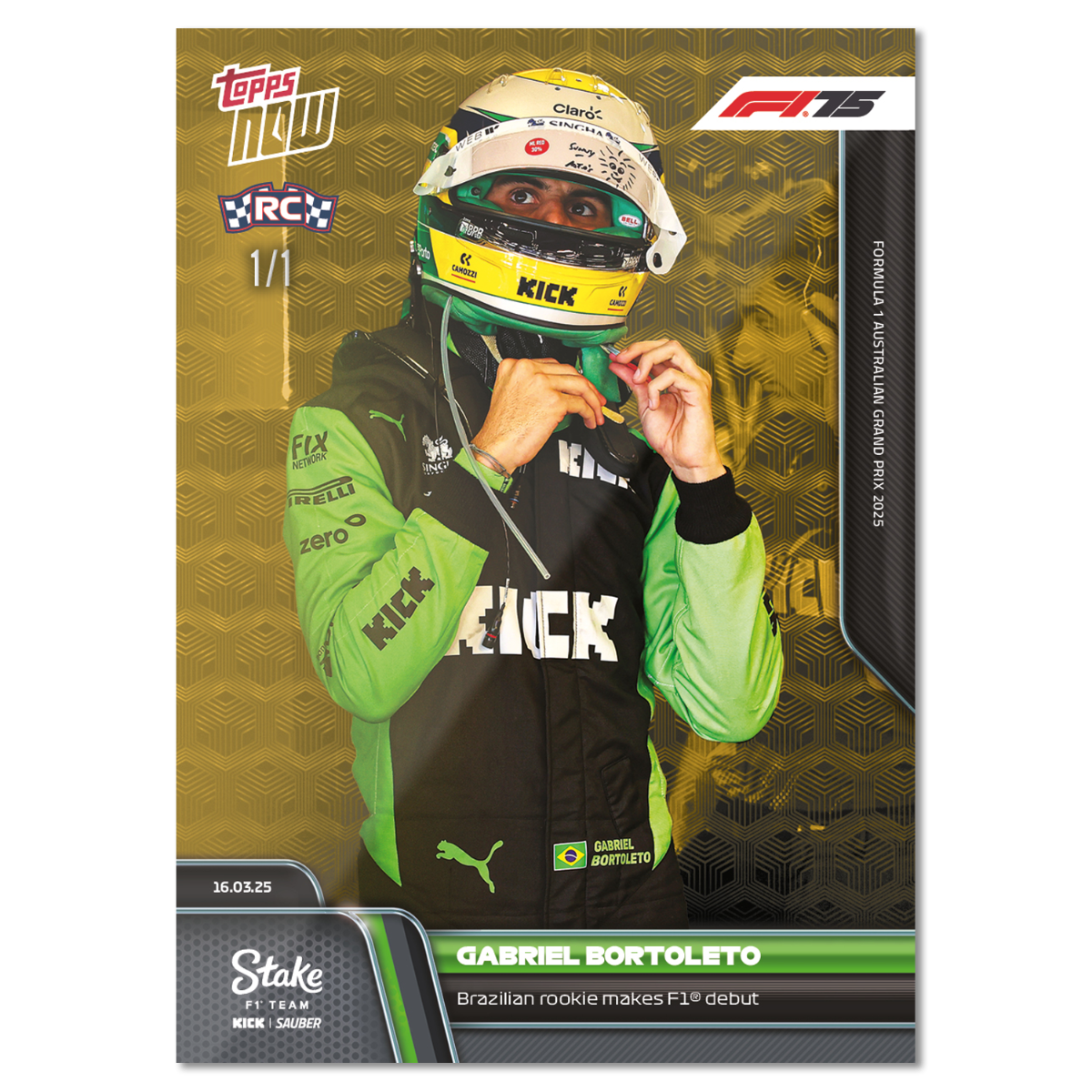 Gabriel Bortoleto - 2025 Formula 1 Topps NOW Card 16 - PR: 1343 - Image 3