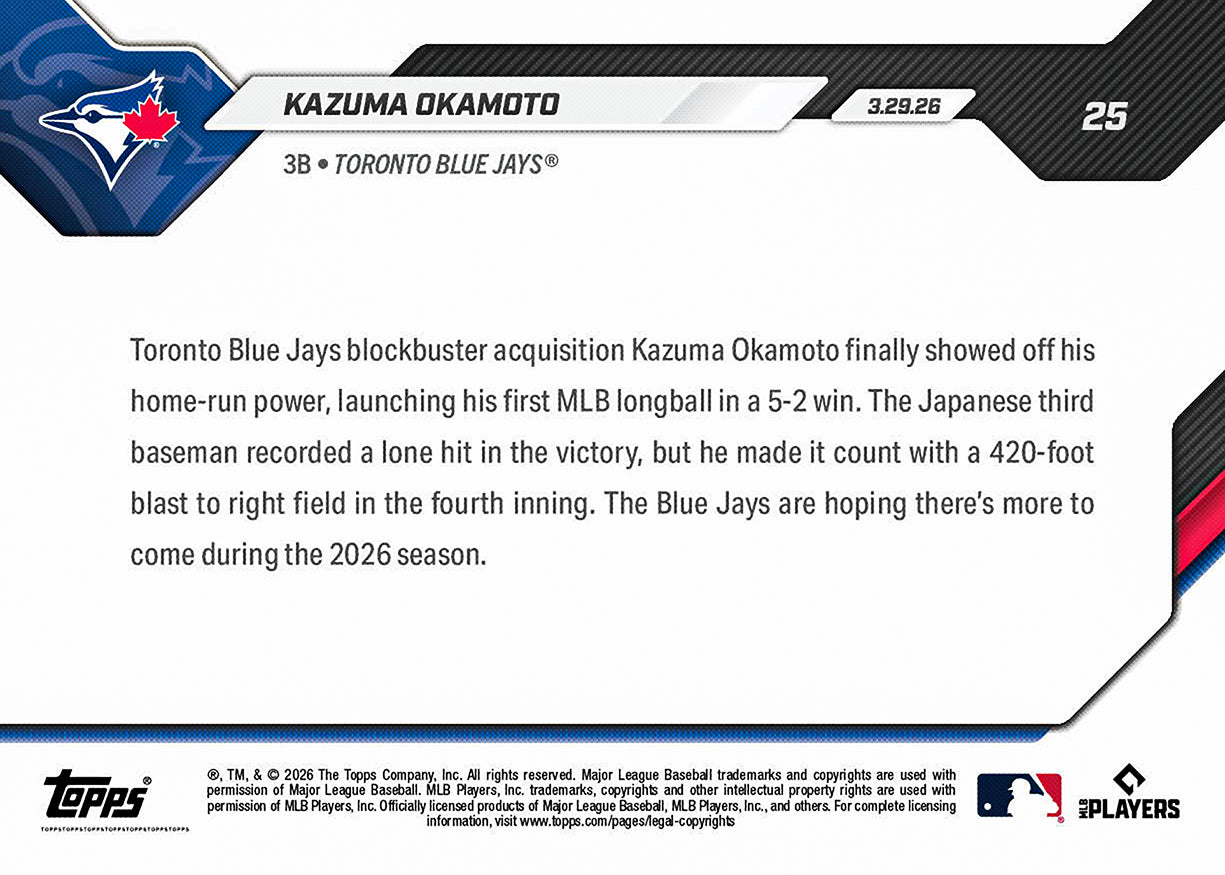 Kazuma Okamoto - 2026 MLB Topps NOW - Card 25 - PR: 8016 - Image 3