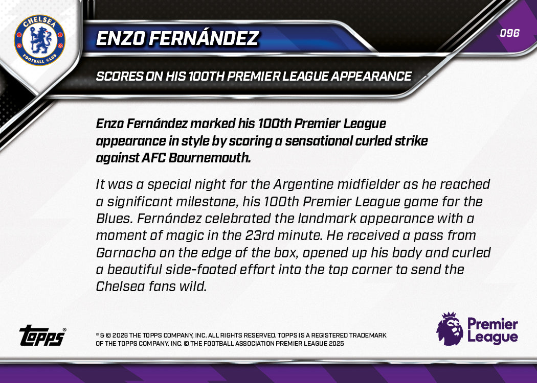 Enzo Fernández - 2025-26 Premier League Topps NOW - Card 96 - PR: 788 - Image 7