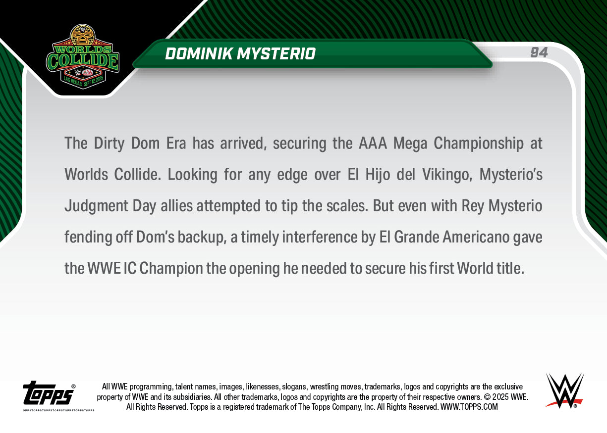 Dominik Mysterio - 2025 WWE Topps NOW - Card 94 - LOOK FOR AUTOS - PR: 3127 - Image 3