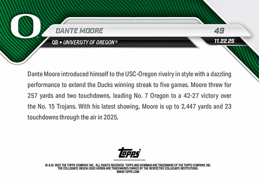 Dante Moore - 2025-26 Bowman U NOW Football - Card 49 - PR: 495 - Image 2