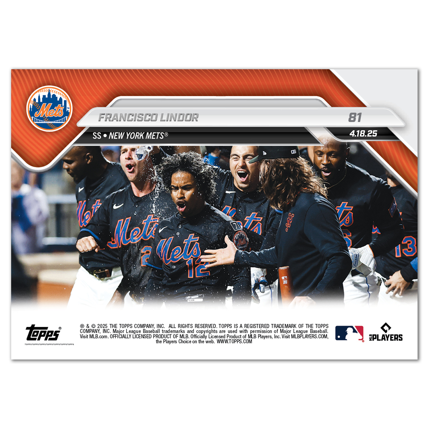 Francisco Lindor - 2025 MLB Topps NOW - Card 81 - LOOK FOR AUTOS - PR: 3875 - Image 3