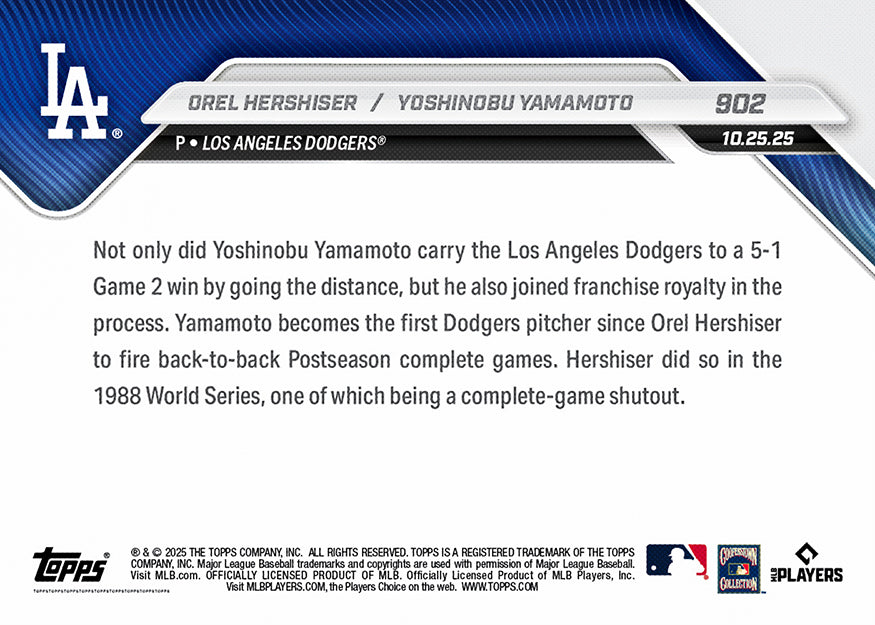 Orel Hershiser/Yoshinobu Yamamoto - 2025 MLB Topps NOW - Card 902 - PR: 12776 - Image 3