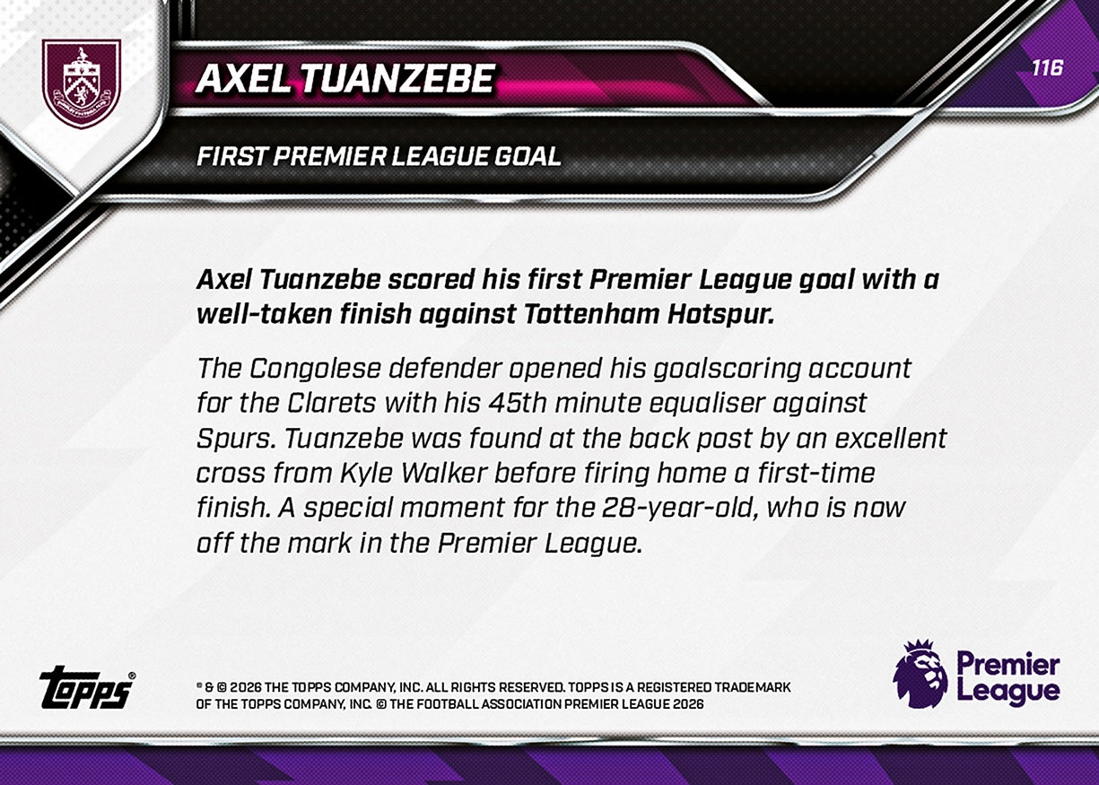 Axel Tuanzebe - 2025-26 Premier League Topps NOW - Card 116 - PR: 123 - Image 7