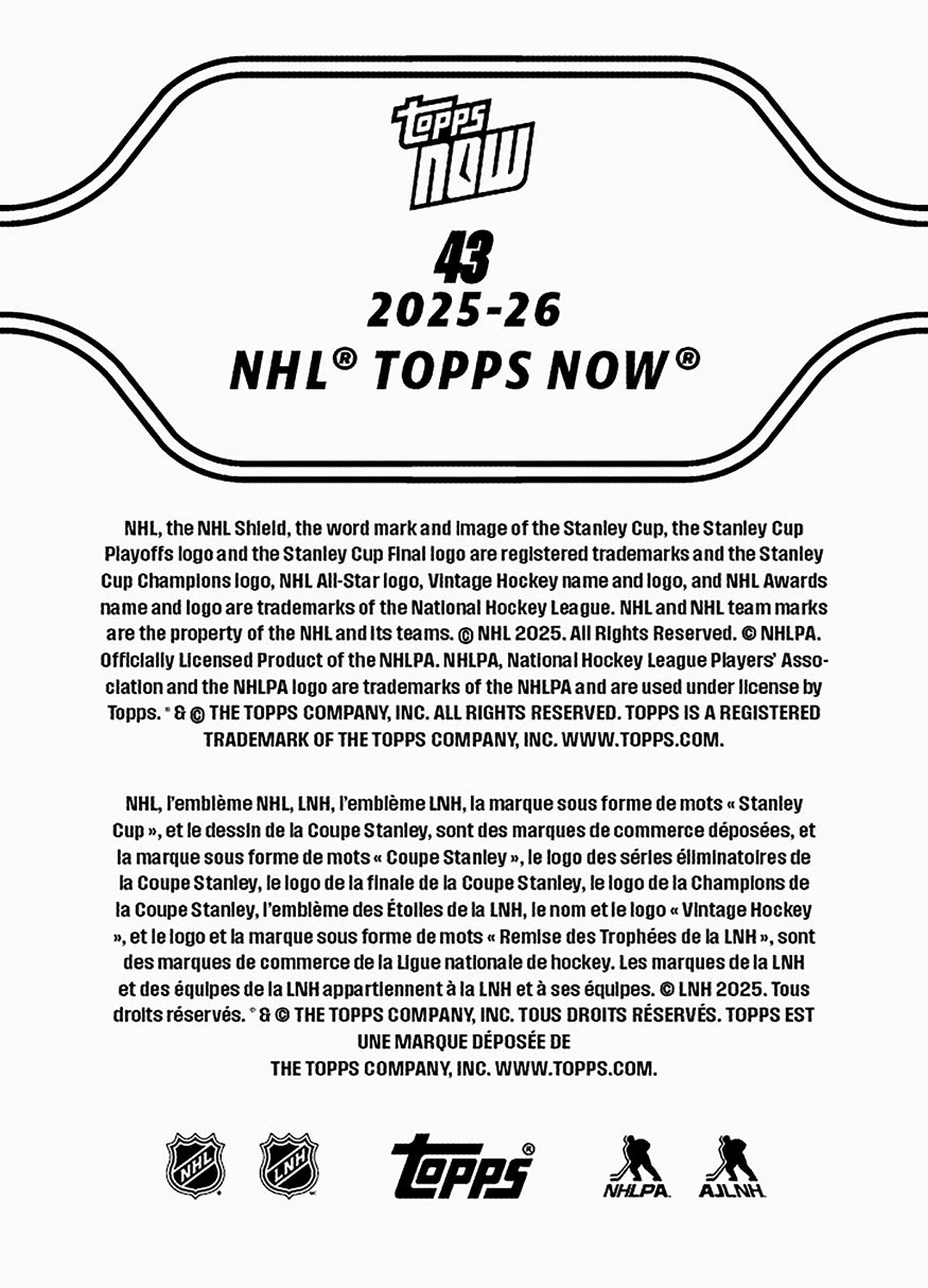Florian Xhekaj - 2025-26 NHL Topps NOW - Sticker # 43 Pack - PR: 230 - Image 2