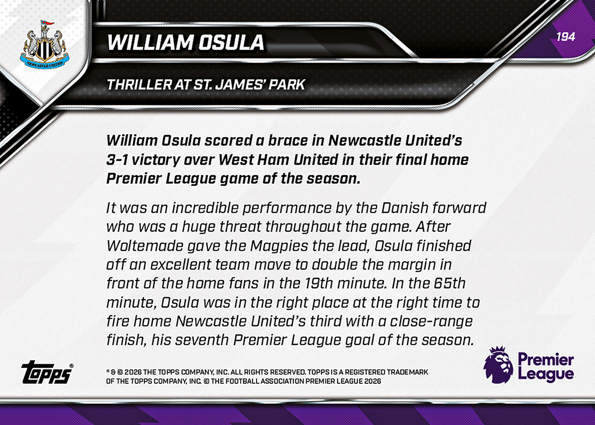 William Osula - 2025-26 Premier League Topps NOW - Card 194 - PR: 668 - Image 7