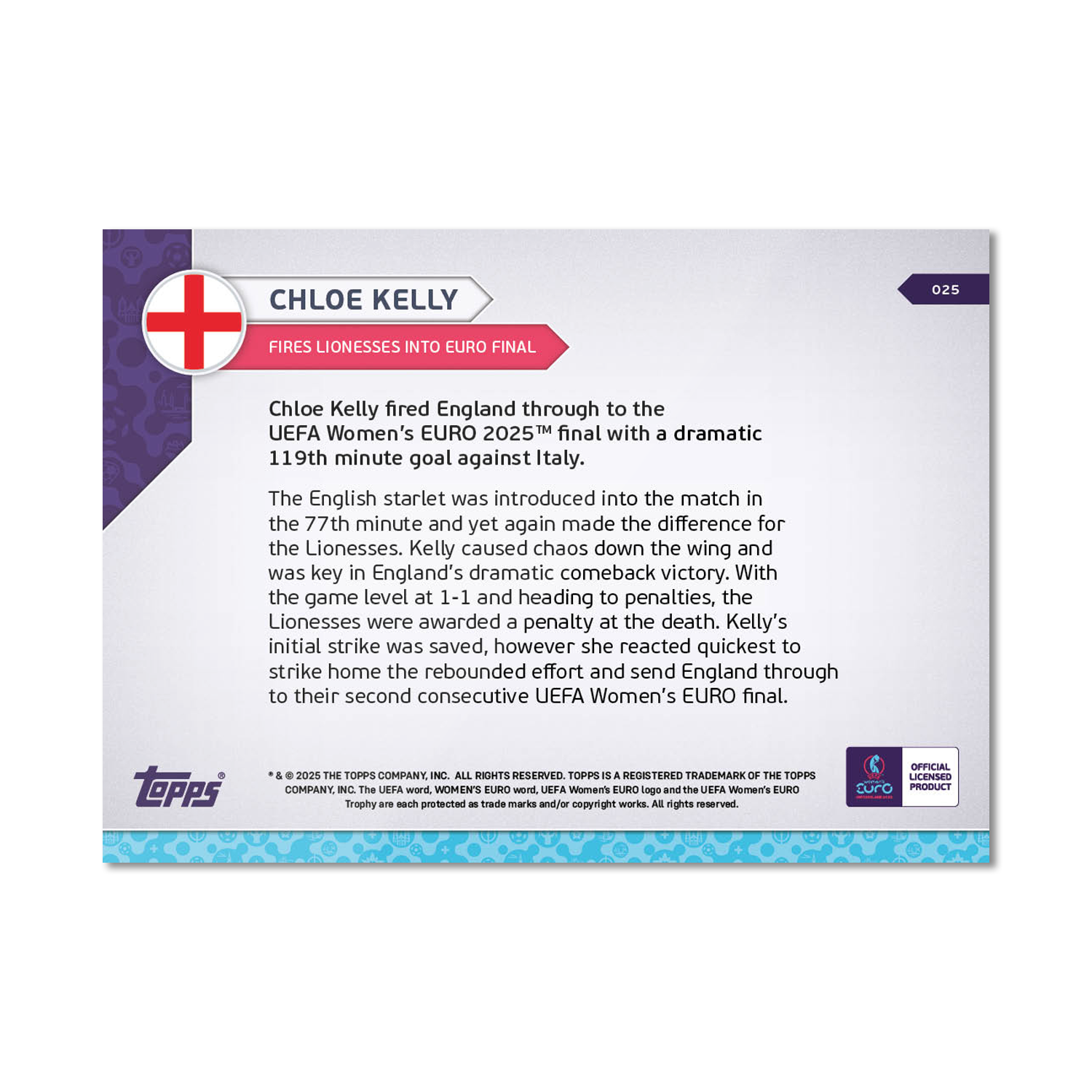 Chloe Kelly - UEFA Women’s EURO 2025™ Topps NOW - Card 25 - PR: 685 - Image 7