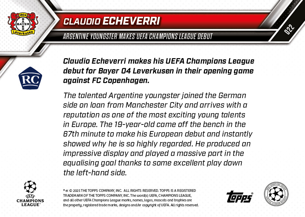 Claudio Echeverri - 2025-26 UCL Topps NOW - Card 22 - PR: 846 - Image 7