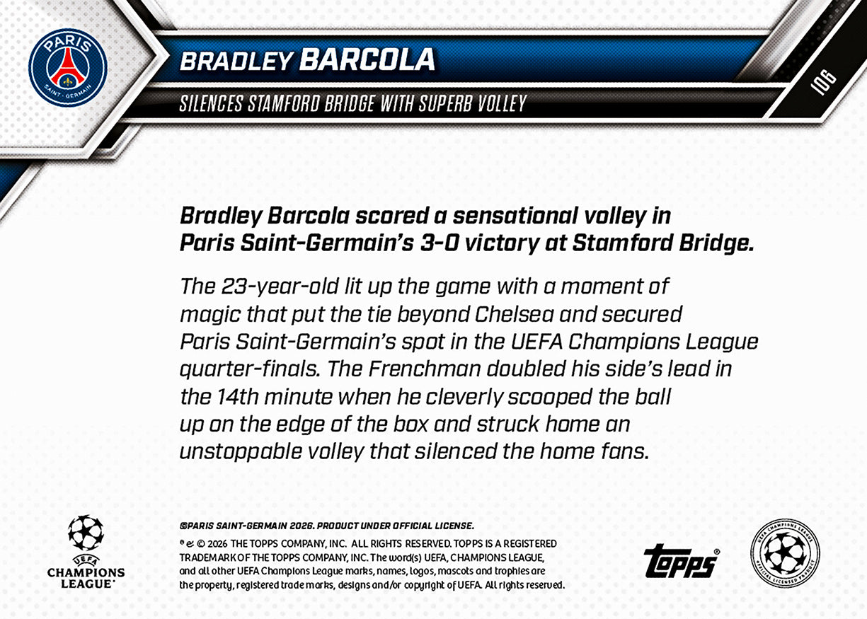 Bradley Barcola - 2025-26 UCL Topps NOW - Card 106 - PR: 246 - Image 7