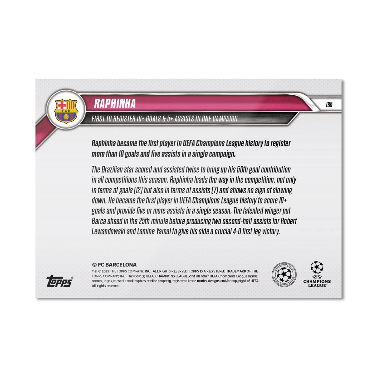 Raphinha - 2024-25 UCL Topps NOW - Card 135 - PR: 426 - Image 7