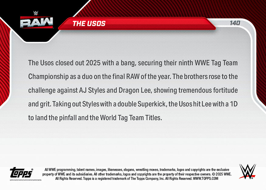 The Usos - 2025 WWE Topps NOW - Card 140 - PR: 992 - Image 2